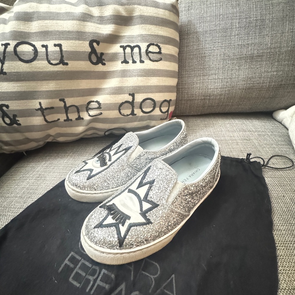 Kids Silver Glitter Slip-On Shoes